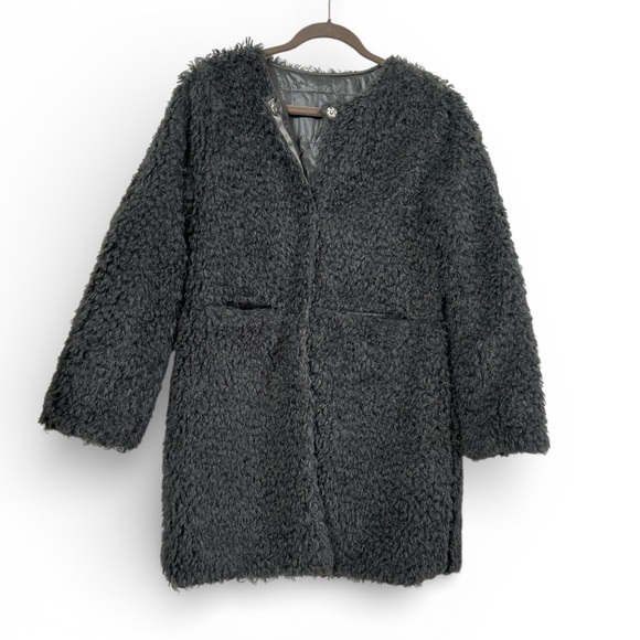 Luii Reversible Faux Fur Coat Women's Gray Textured Coat. Size M. NWT - Picture 2 of 12